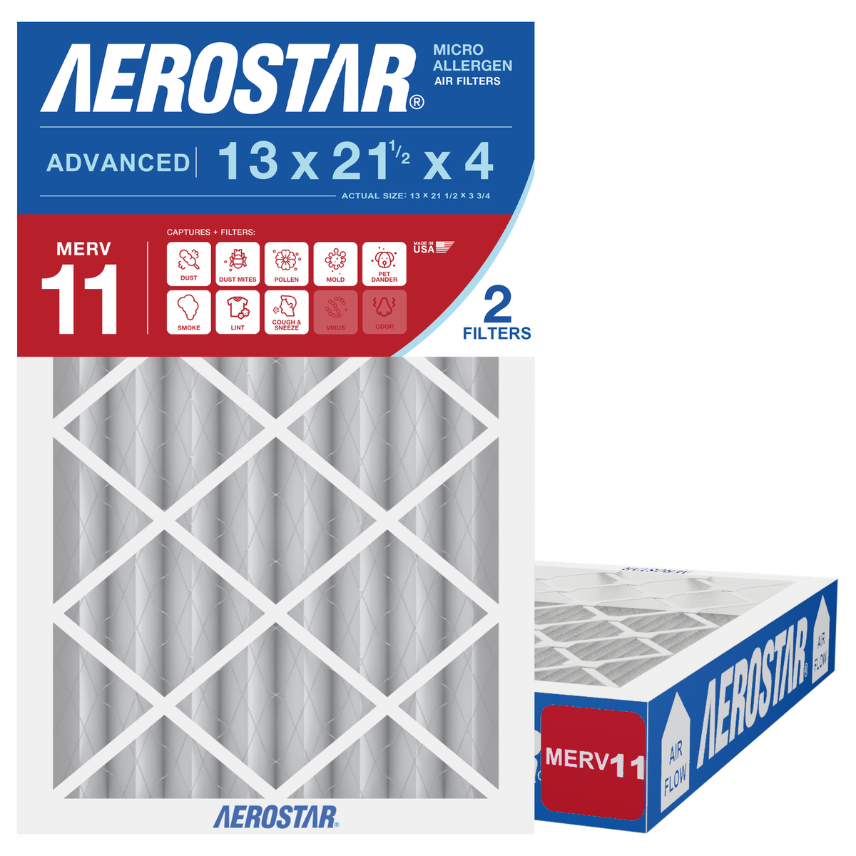 Aerostar 13x21Hx4 MERV 11 2 Pack