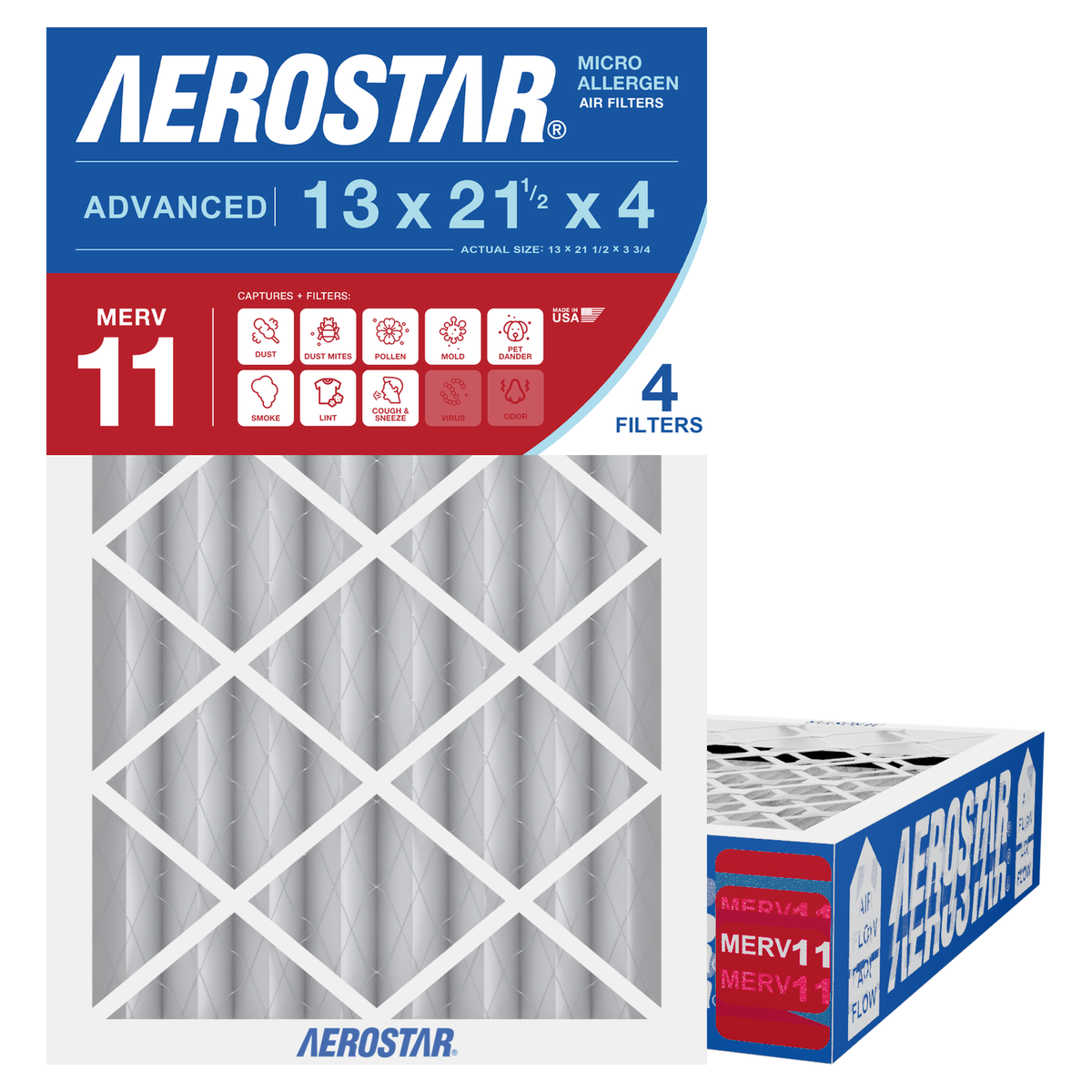 Aerostar 13x21Hx4 MERV 11 4 Pack