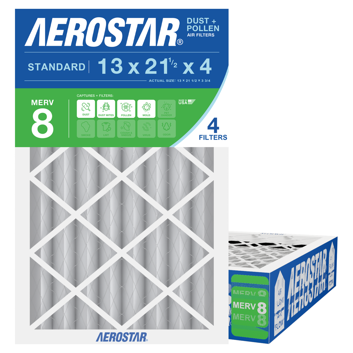 Aerostar 13x21Hx4 MERV 8 4 Pack