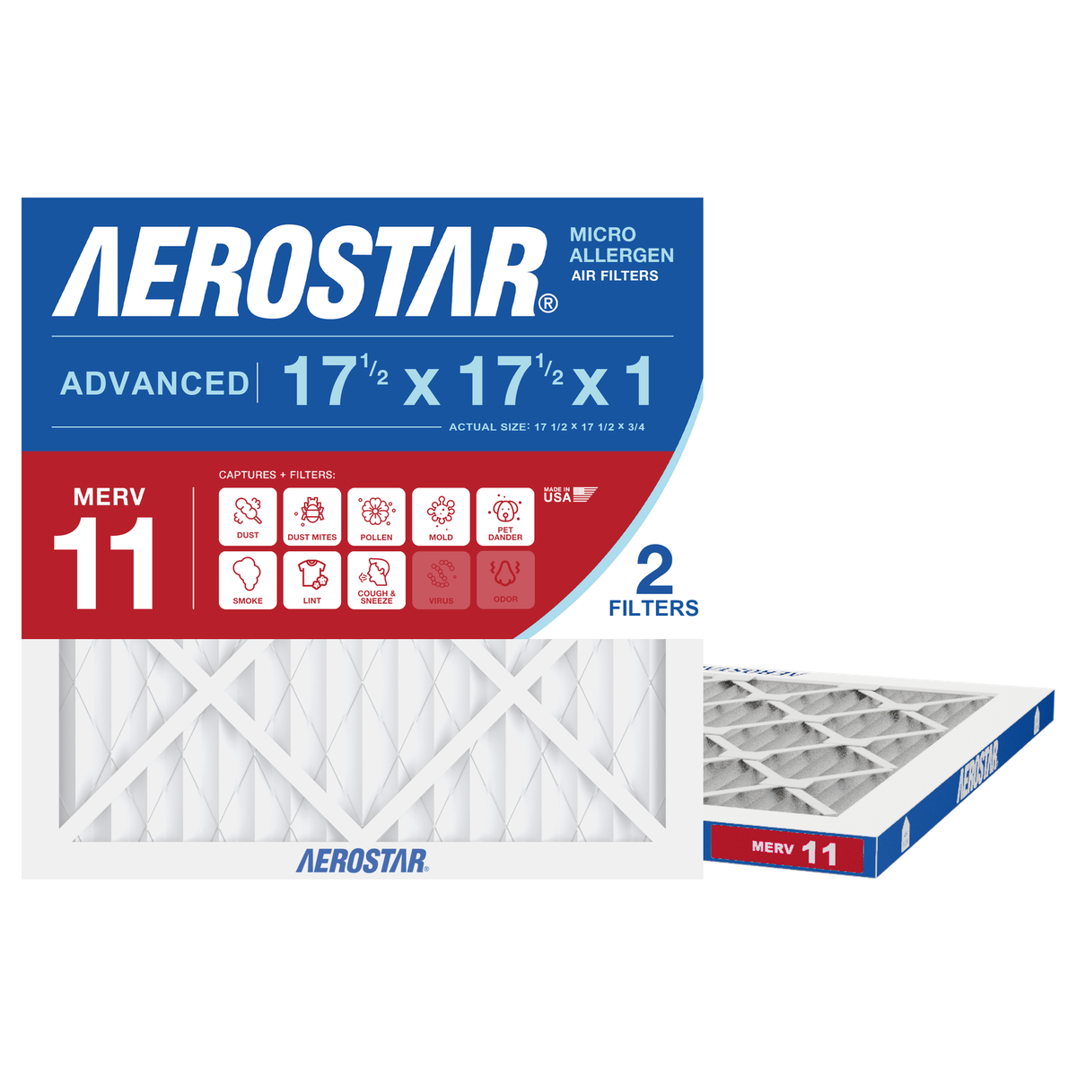 Aerostar 17Hx17Hx1 MERV 11 2 Pack