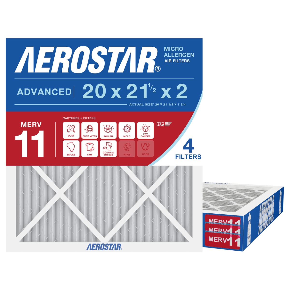 Aerostar 20x21Hx2 MERV 11 4 Pack