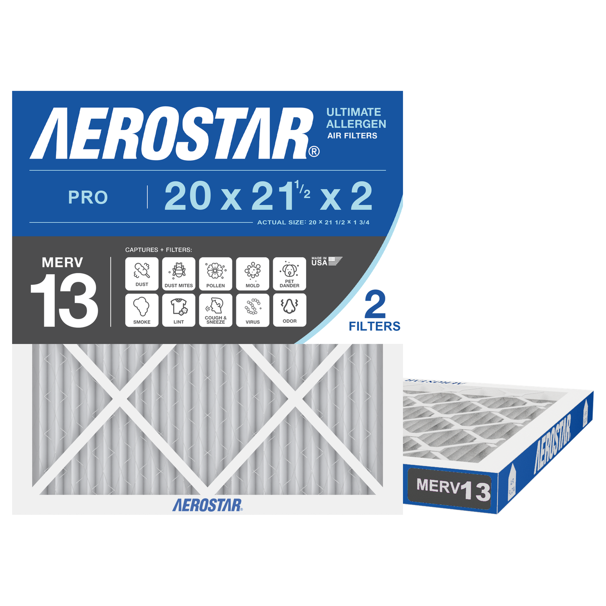 Aerostar 20x21Hx2 MERV 13 2 Pack