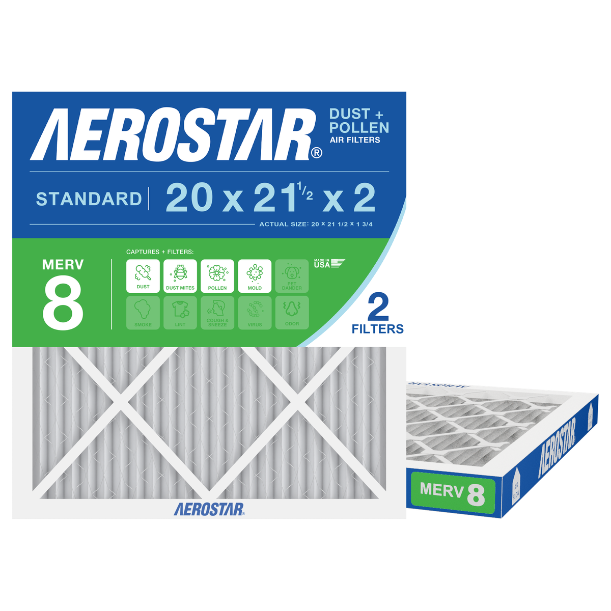 Aerostar 20x21Hx2 MERV 8 2 Pack