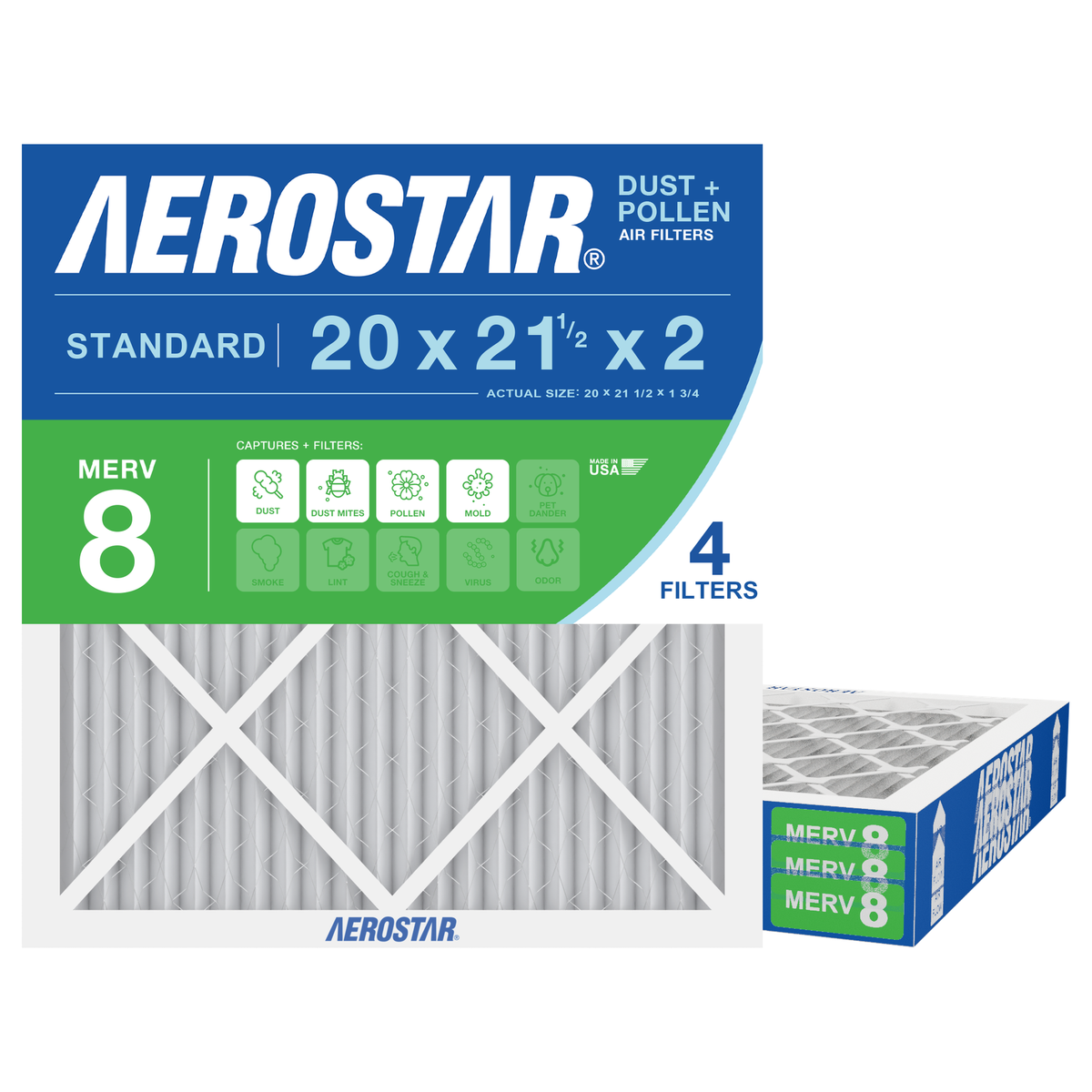 Aerostar 20x21Hx2 MERV 8 4 Pack