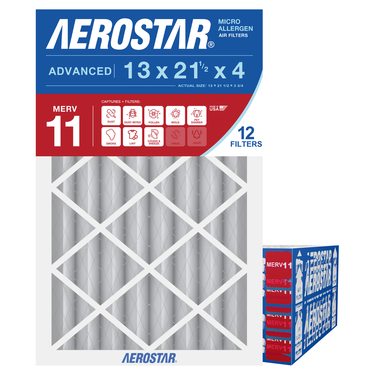 Aerostar 13x21Hx4 MERV 11 12 Pack
