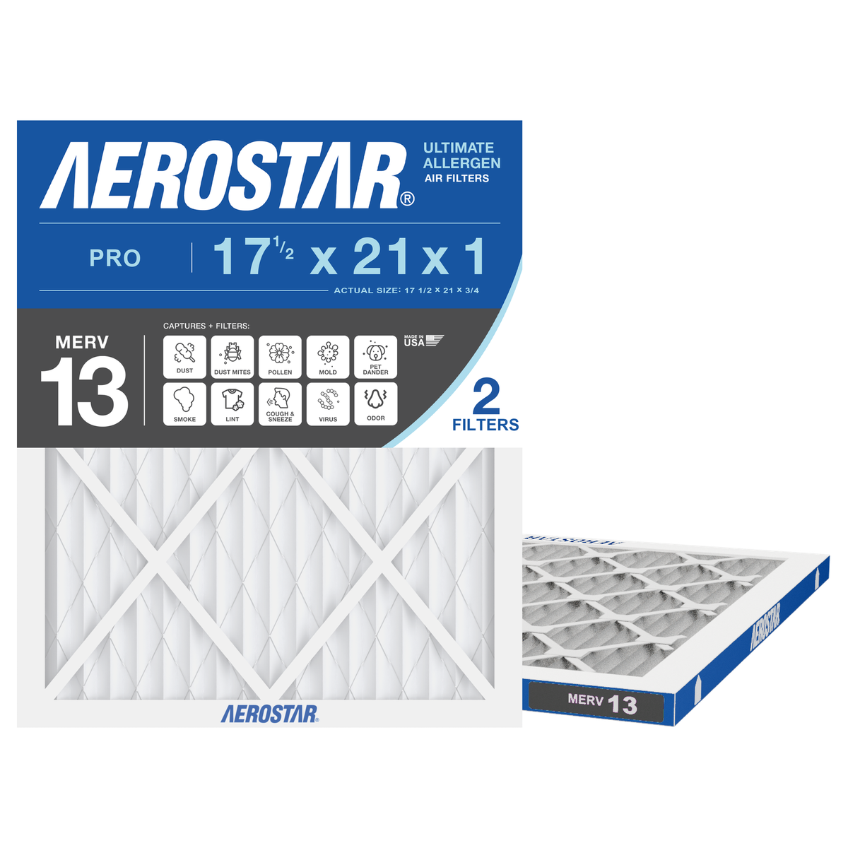 Aerostar 17Hx21x1 MERV 13 2 Pack