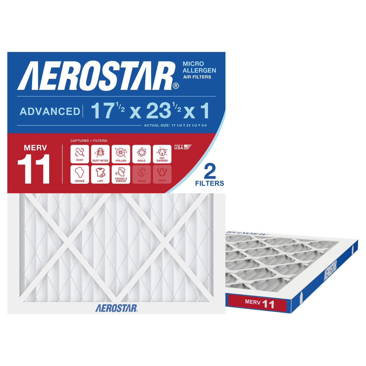 Aerostar 17Hx23Hx1 MERV 11 2 Pack